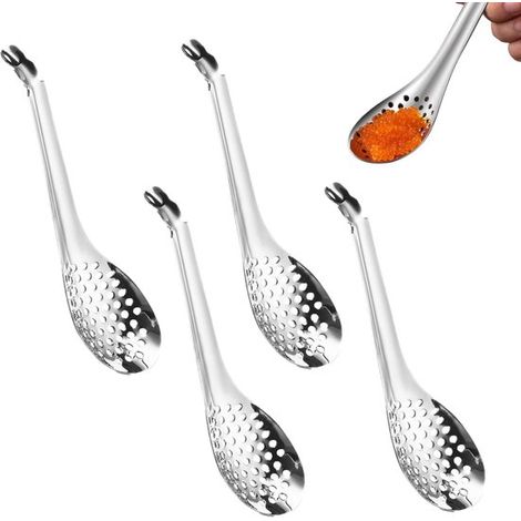Set di 4 cucchiai da caviale in acciaio inox. Setaccio sferico, cucchiaio sferico in acciaio inox. Cucchiaio creativo per la cucina occidentale. Design ergonomico. (1/5)