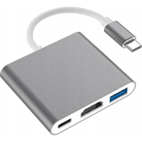 Adaptador, 3 W 1, USB tipo C, a HDMI, gris espacial, CO2