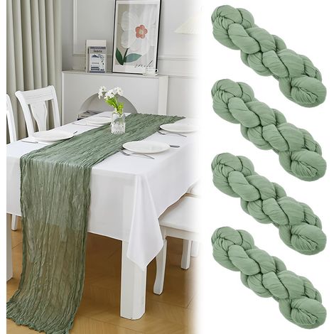 4 Pièce Chemin de Table Vert Sauge en étamine 90 x 300 cm, Tissu de Gaze Rustique,Gaze de Coton Rustique Table Runner pour Décoration de Mariage, Fêtes et Anniversaires (1/5)