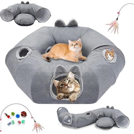 Tunnel pour Chat pour l'intérieur,Tunnel Chat Rond,Lit Tunnels pour Chats,Tunnels de Jeu pour Chatons,Lapins et Chiots D'Intérieur (1/3)