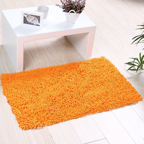 JSSEVN - Soft mat for bathroom, kitchen, door, feet, non-slip, absorbent mat, bath or shower mat, 45 x 70 cm, orange (1/5)