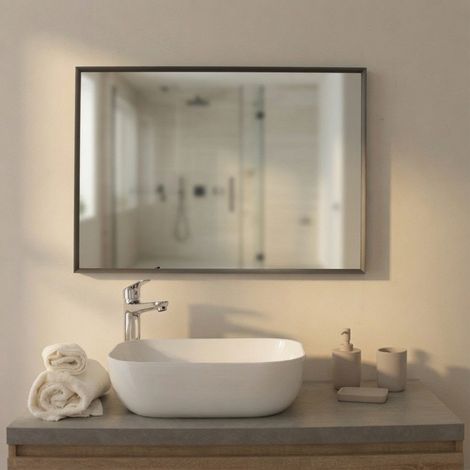 Miroir Rectangulaire Avec Cadre En Aluminium Gun Metal 60,5X80,5 Cm (1/5)