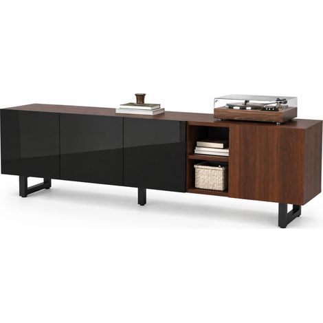 Mueble TV de 4 puertas 180 x 38 x 50 cm en MDF y PB negro brillo y acabado madera HOMVRA (1/5)