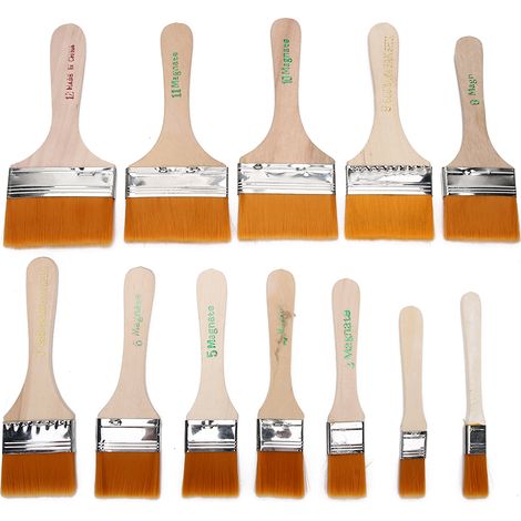 12 Pièces Pinceaux de Peinture en Bois avec Poils Nylon pour Aquarelle, Huile et Mur (1/5)