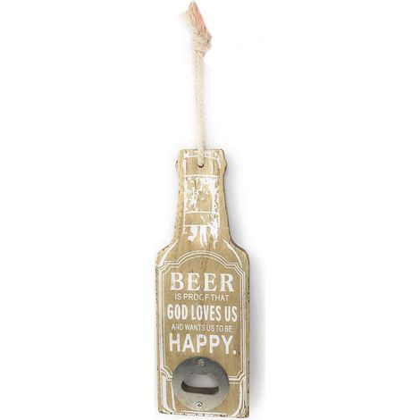 Apribottiglie a Forma di Bottiglia di Birra da Parete in Legno Vintage cavatappi da Cucina stappa Tappo Beige (1/4)