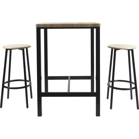Table de bar et 2 tabourets en bois et métal KALO (1/5)