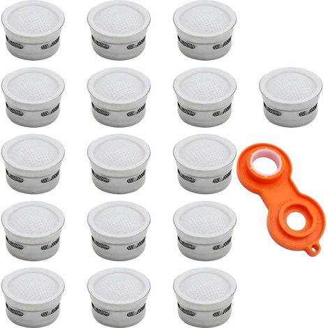 16 aireadores de grifo de acero inoxidable, ahorradores de agua, accesorios de burbujeo reemplazables (1/5)