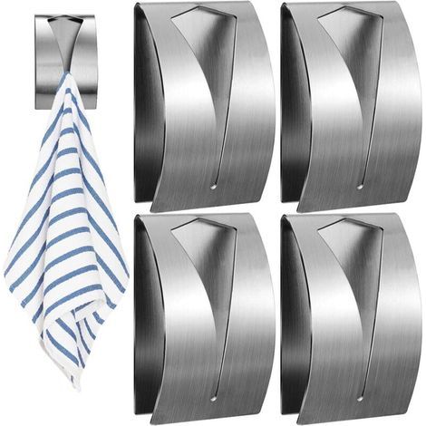 4 Pièces Porte-Serviettes Auto-Adhésif Support Mural Sans Perçage Crochet Torchon Cuisine Acier Inoxydable (1/4)