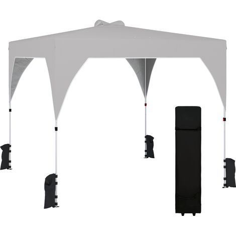 3x3 m großes Faltpavillon mit Zentralverriegelung, verstellbarer Höhe, Tragetasche mit Rollen und grauen Sandsäcken