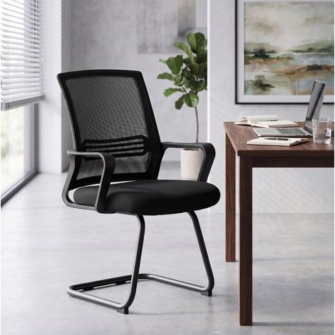 2 sedie da ufficio ergonomiche senza ruote, nere, con base a slitta OKMYHOME (1/5)