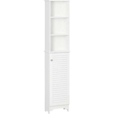 Colonna Bagno con Ripiano a 3 Livelli e Armadietto Chiuso, in MDF e Truciolato, 34x20x165 cm, Bianco (1/5)