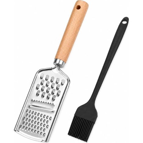 Râpe universelle 3 en 1 en acier inoxydable, manche en bois de hêtre – Râpe à parmesan, râpe à fromage, râpe à légumes – Râpe aiguisée et râpe – Pour citron, gingembre, chocolat, concombre et légumes (1/5)