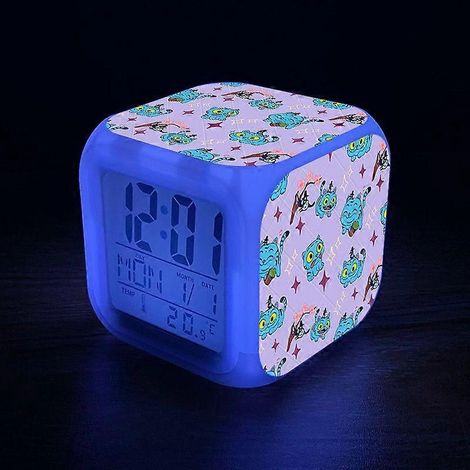 Réveil à motif dessin animé avec veilleuse LED, affichage numérique couleur, température, calendrier et jour de la semaine, idéal pour décorer une chambre de fille. 38 cm (15 pouces), fonctionne avec (1/5)