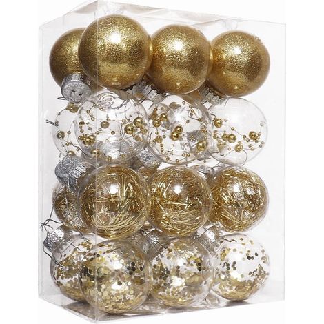 Boule De Noel - 60 mm - En Plastique Incassable - Or - Pour Arbre De Noel - Lot De 24 (1/5)