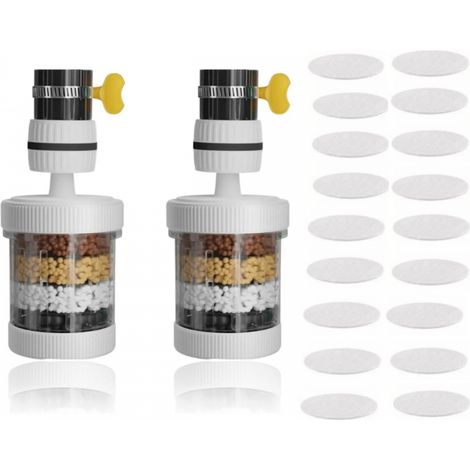 Lot de 2 Pièces Filtre Eau Robinet Filtre De Robinet 360° 6 Couches Filtrantes, Avec 20 Morceaux De Coton Filtrant, Pour La Maison, La Cuisine, L'Évier, La Salle De Bain (1/5)