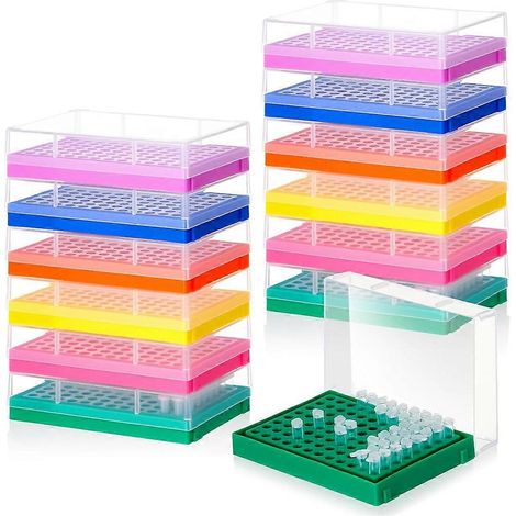 Lot de 12 supports pour microtubes de 0,2 ml, 96 emplacements (8 x 12 tubes), avec couvercle, pour usage industriel en laboratoire. (1/5)