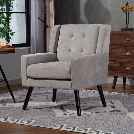 Fauteuil capitonné compact en lin gris clair OKMYHOME (1/5)