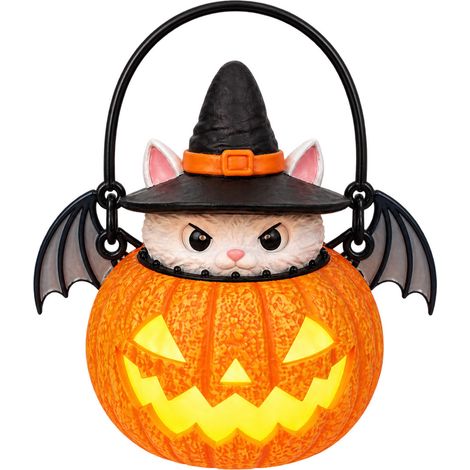 Lampe citrouille Halloween avec chat, luminaire portable et pot à bonbons (1/5)