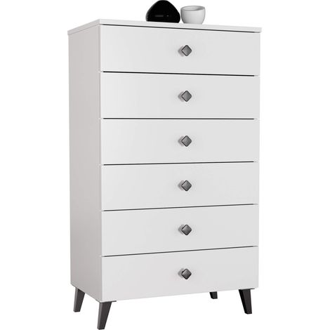 Cómoda MOBI Blanco 60 cm 6 cajones con tiradores negros 60x37x104 cm (1/5)
