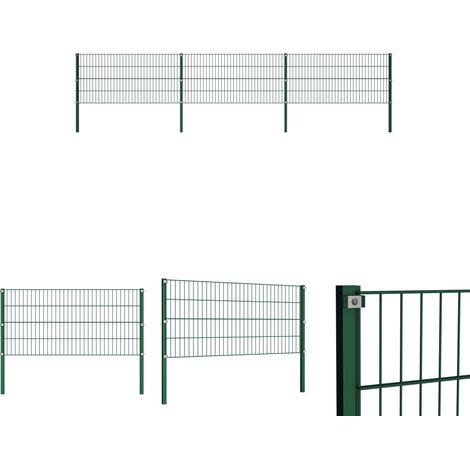 Gartenzaunpfosten - vidaXL Zaunelement mit Pfosten Eisen 522 x 80 cm Grün - Zaunmatten (1/5)
