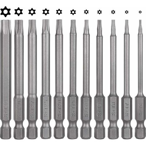 Juego de 11 puntas Torx de 75 mm – Acero magnético S2 – Hexagonal T6 T40 – Para un atornillado preciso y rápido – Compatible con destornilladores y taladros (1/5)