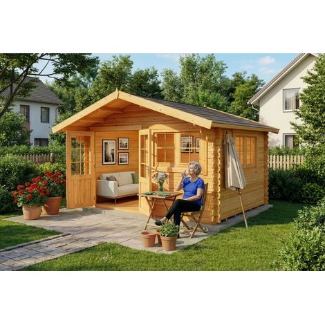 Alpholz Gartenhaus Gabriel 400 x 300 cm Gartenhaus aus Holz in Pinie, Holzhaus mit 28 mm Wandstärke, Blockbohlenhaus mit Montagematerial (1/5)