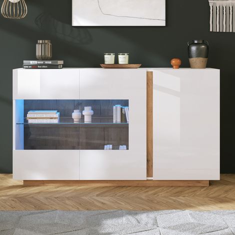Aparador mueble almacenaje LED blanco 138 cm OKMYHOME (1/5)