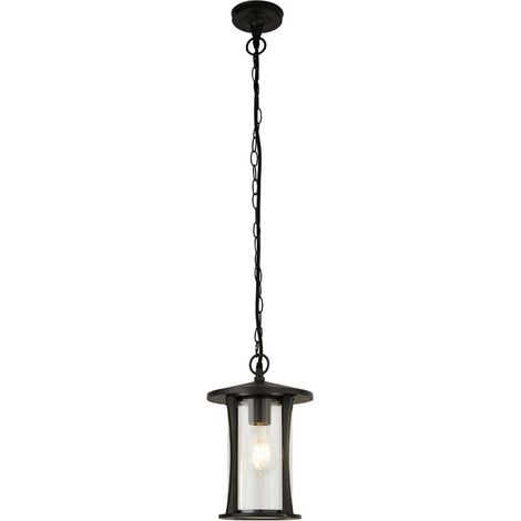 Luminaire suspendu d'extérieur à 1 lumière Searchlight Pagoda - Noir avec verre transparent (1/3)