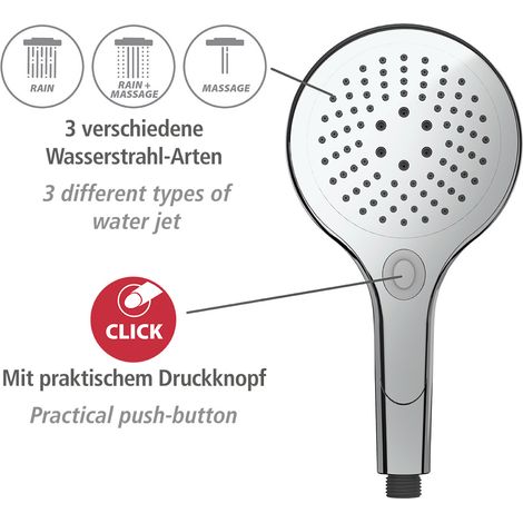 WENKO Pommeau de douche Basic, Pommeau de douche 5 jets, pommeau de douche universel avec embout standard 1/2", nettoyage facile du calcaire, Plastique chromé de haute qualité, ø12 cm, brillant (1/2)