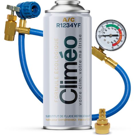 Climeo 400 ml + tuyau avec manomètre + adaptateur - Réfrigérant écologique R1234yf Service de climatisation indépendant (1/5)