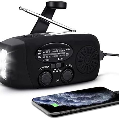 Radio de emergencia a pilas - Radio de cuerda - Radio de emergencia - Radio de emergencia solar de cuerda - Negra (1/5)