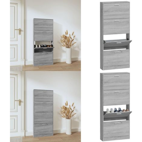 Armoire à chaussures Sonoma gris 59x17x150 cm Bois d'ingénierie - Meuble Range Chaussure - Armoire Chaussure - Rangement Chaussures - Placard Chaussures - Commode Chaussure - Home & Living (1/5)