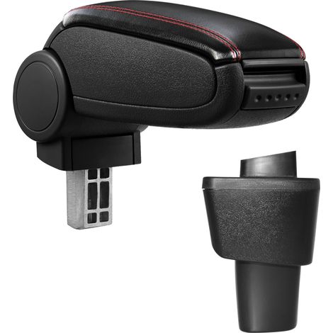 [pro.tec] Bracciolo centrale - Poggiabraccio con vano portaoggetti - imbottito - in similpelle - nero con cucitura rossa - Hyundai i10 II (1/5)