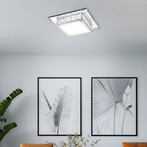 Plafoniera LED cristalli soggiorno lampada da soffitto cromata vetro cristallo, 12W 720Lm bianco neutro, LxLxH 25x25x7,6 cm