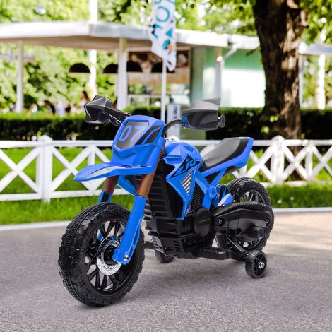 Elektrisches Kindermotorrad für Kinder ab 3 Jahren, 12-V-Akku, mit Stützrädern und Hupe, 30 kg Tragkraft, Blau