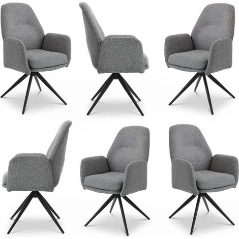 Bon Furni Tela Silla de comedor Gris Paloma, Set de 6, giratoria 360°, ergonómica con alta elasticidad y reposabrazos