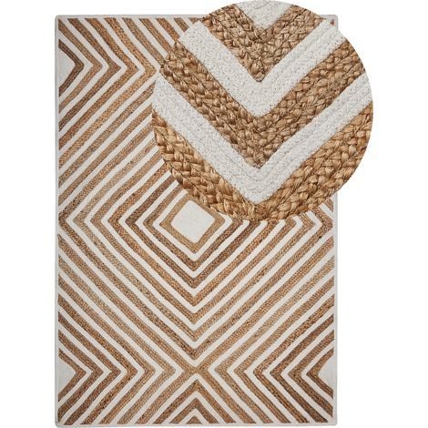 Alfombra de algodón y yute beige con patrón geométrico 140 x 200 cm rústica boho Pirli