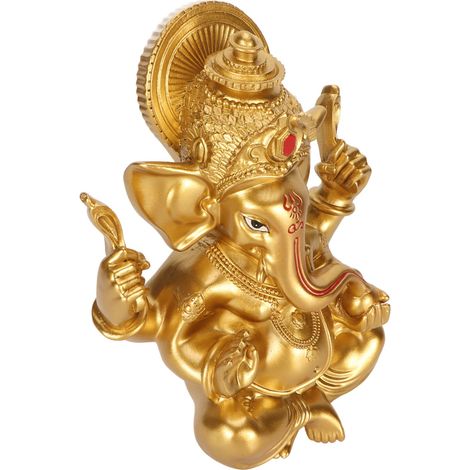 Statue de Ganesh en Résine Dorée - Décoration Sacrée Hindoue pour Autel, Maison et Jardin