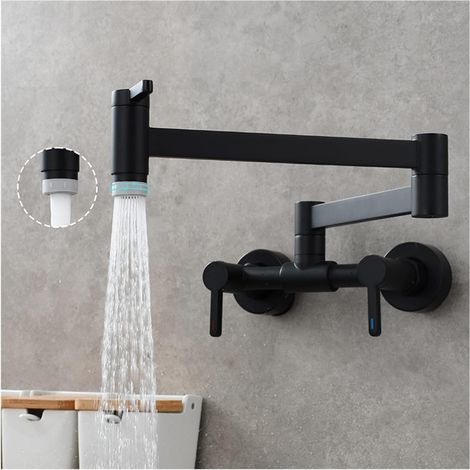 Robinet de remplissage de pot Robinet de cuisine en laiton en laiton Robinet de cuisine pliante avec double articulation Bras de balançoire mural rotatif mural for eau chaude et froide Robinet pliant (1/5)