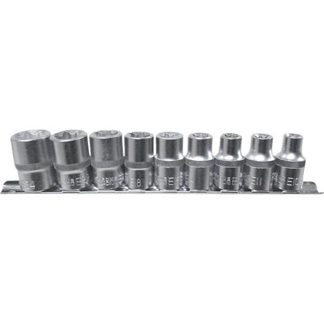 Juego de enchufes Torx para carraca 1/2" E10-24 9 piezas en banda S10630