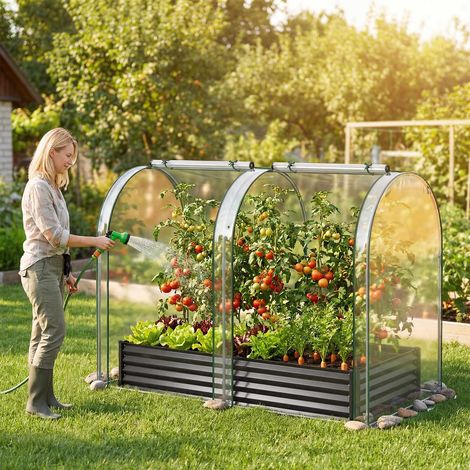 Galvanized Raised Garden Bed 6x3x1 Ft With Greenhouse Cover (1/5)