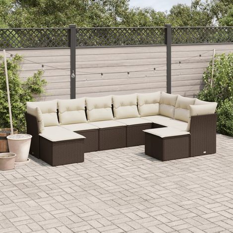 vidaXL Salon de jardin avec coussins 9 pcs marron résine tressée (1/3)