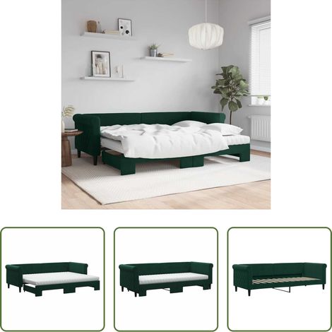 vidaXL Sofa-Bett - Tagesbett Ausziehbar mit Matratzen Dunkelgrün 80x200 cm Samt (1/5)
