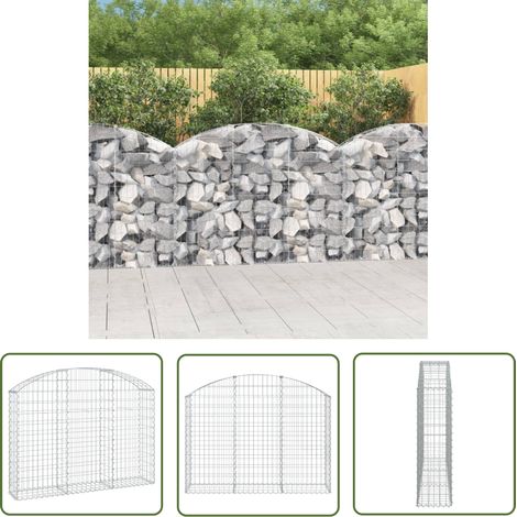 The Living Store Panier de gabions arqué 150x30x100/120 cm Fer galvanisé - Paniers De Gabions - Mur De Gabions - Clôture De Jardin - Décoration Jardin - Barrieres Jardin (1/5)