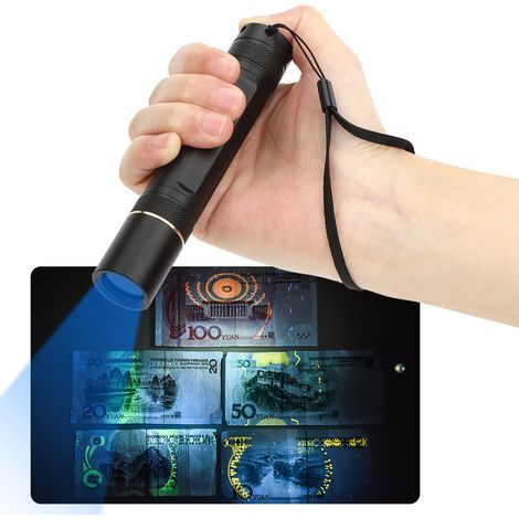 LED-Taschenlampe mit hoher Leistung (5 W, 360 nm Ultraviolettlichterkennung), Fluoreszenz, Banknotenfälschungsschutz (schwarz) (1/5)