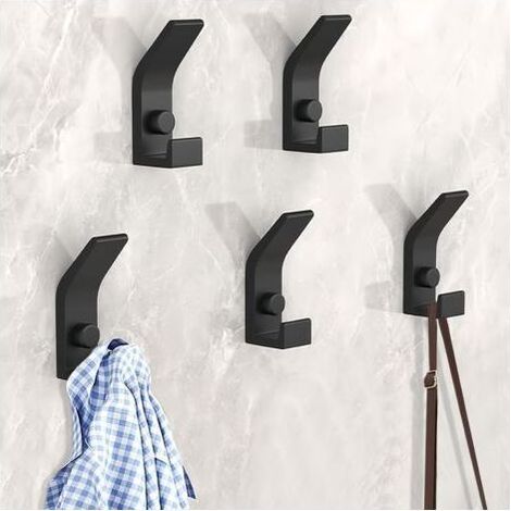 Crochet Mural, 5 Pièces Porte Manteau Mural, Pratique Murale Patères avec Vis Double Crochet Porte Manteau en Métal Coat Hooks pour Salle de Bain, Chambre, Armoire (Noir)
