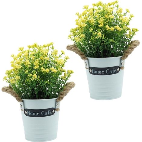 Lot de 2 fleurs artificielles réalistes en pot, type bonsaï, pour bureau - Mini fleurs artificielles préservées en fer dans des pots (1/5)