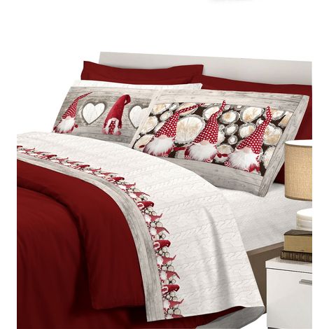 Completo letto Linea Gnomi 100 % caldo cotone di flanella Matrimoniale - Rosso