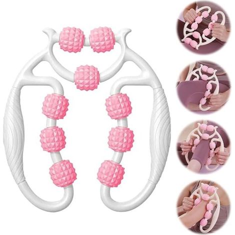 Rullo muscolare per gambe, rullo massaggiante anticellulite a 360°, rullo manuale anticellulite a 9 ruote per cosce, rullo in schiuma, allevia la stanchezza (rosa) (1/4)