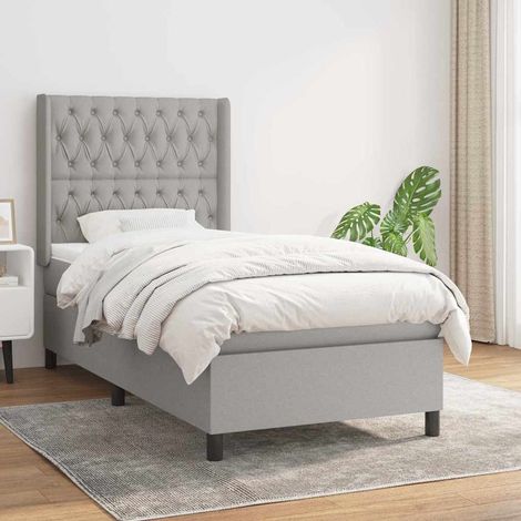 Cama box spring con colchón tela gris claro 90x190 cm (1/5)